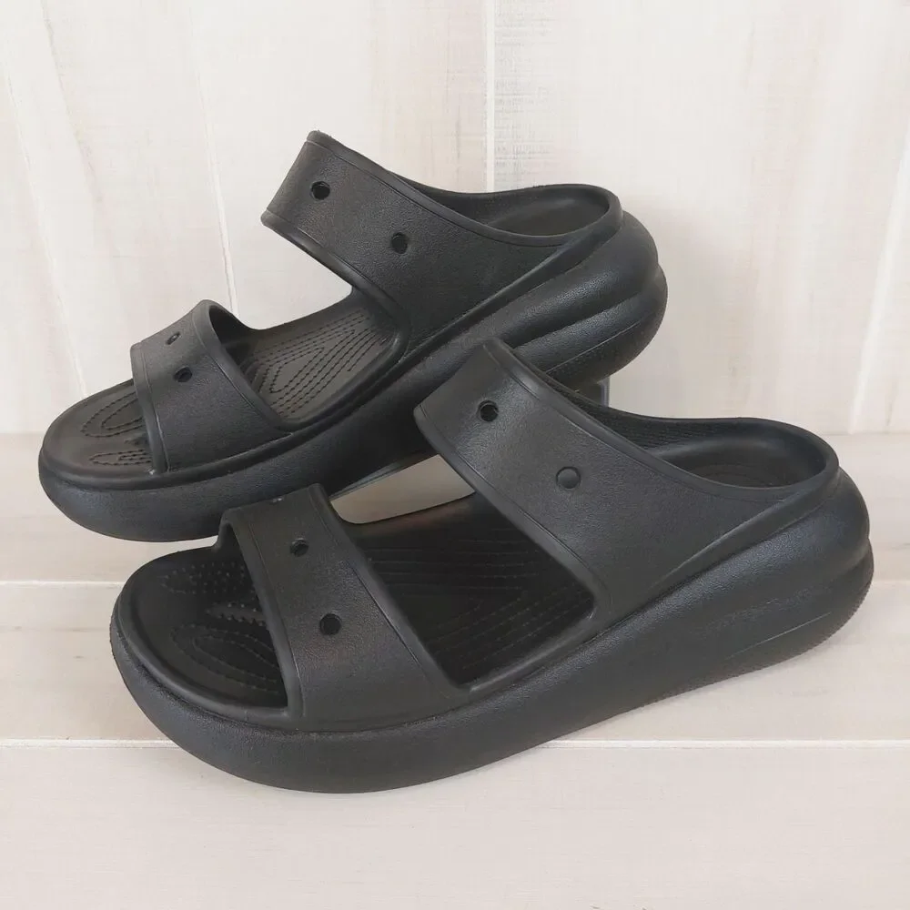 Crocs Classic Crush Thick Platform Sandal Men's Size 11 Black Slide Slipper